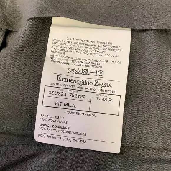 ERMENEGILDO ZEGNA Size 32 Grey Wool Slim Fit Dress Pants